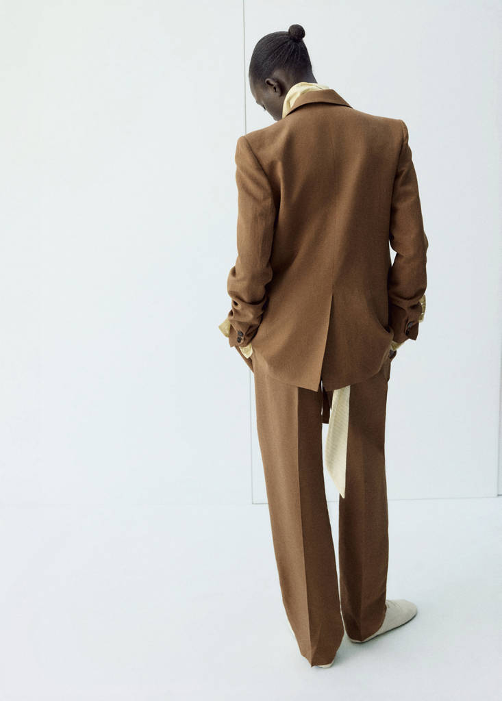 Linen suit trousers with elastic waistband — Caramel