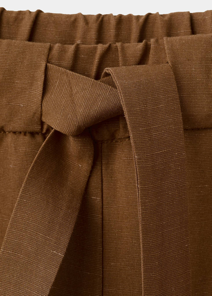 Linen suit trousers with elastic waistband — Caramel