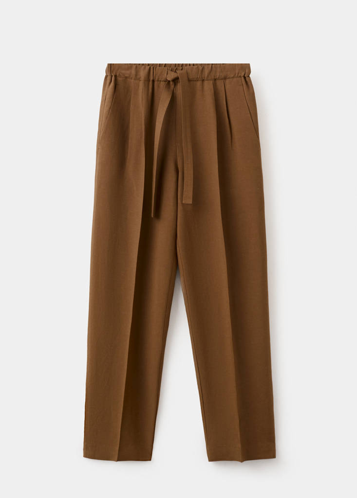Linen suit trousers with elastic waistband — Caramel