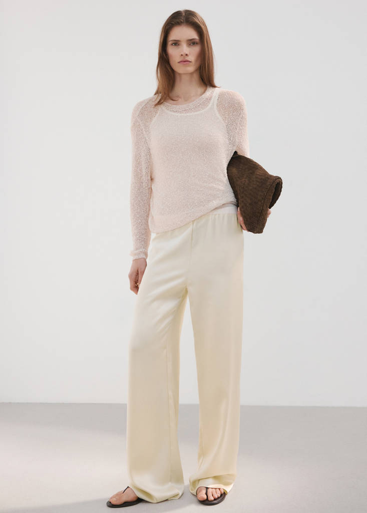 Satin straight-fit trousers — Ecru
