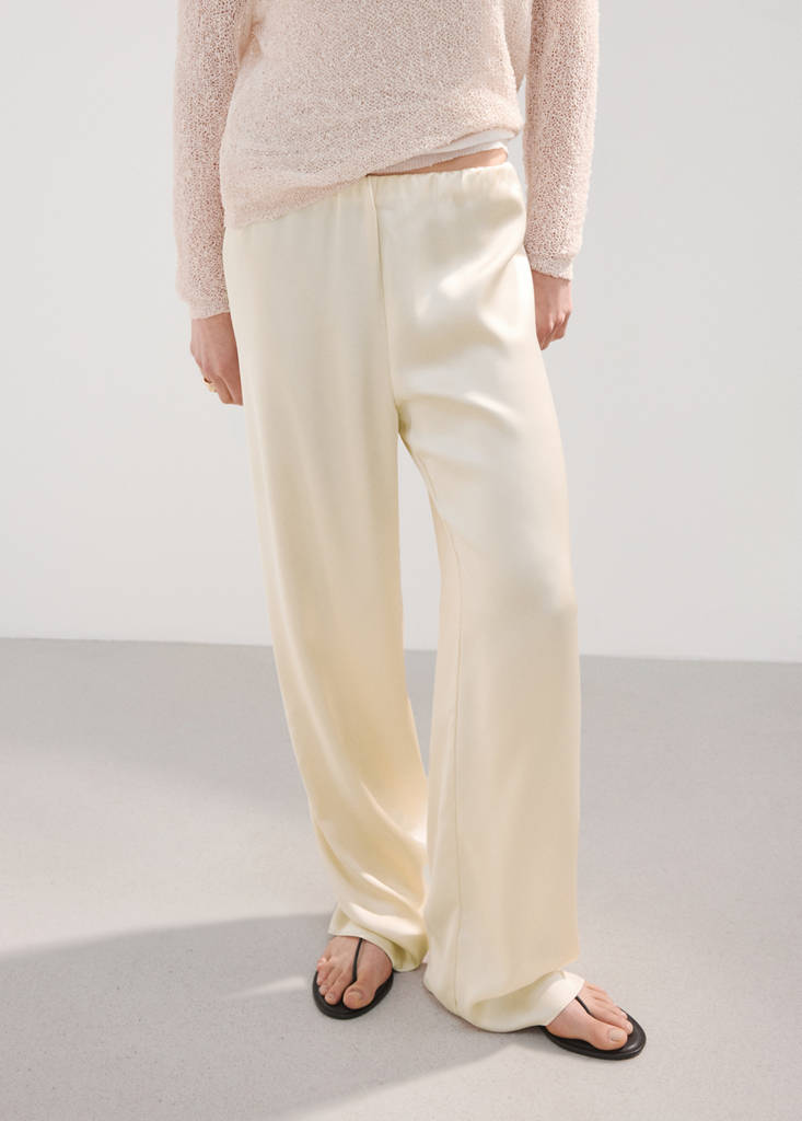 Satin straight-fit trousers — Ecru