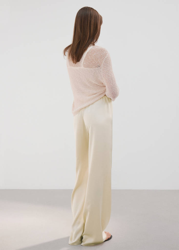 Satin straight-fit trousers — Ecru