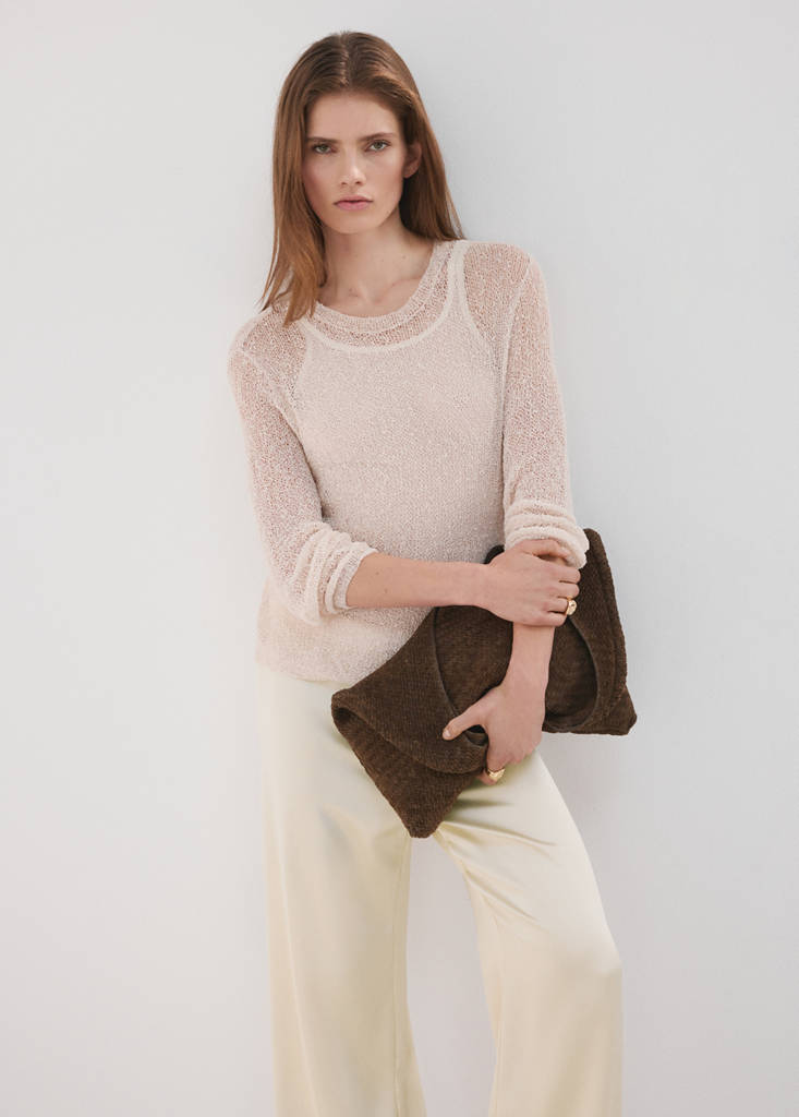 Satin straight-fit trousers — Ecru