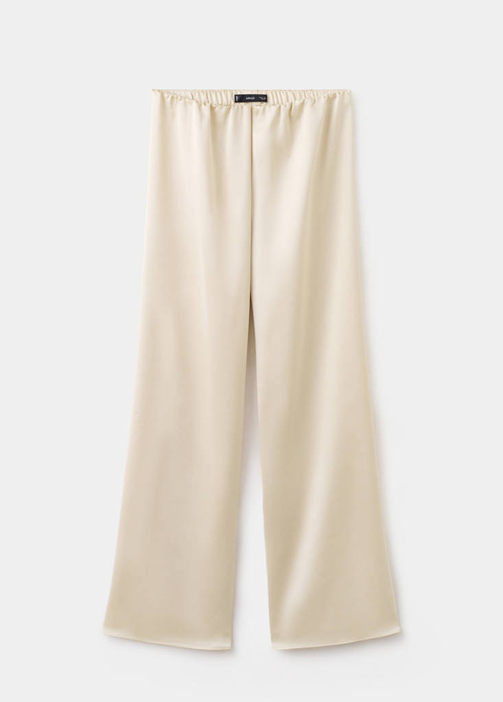 Satin straight-fit trousers — Ecru