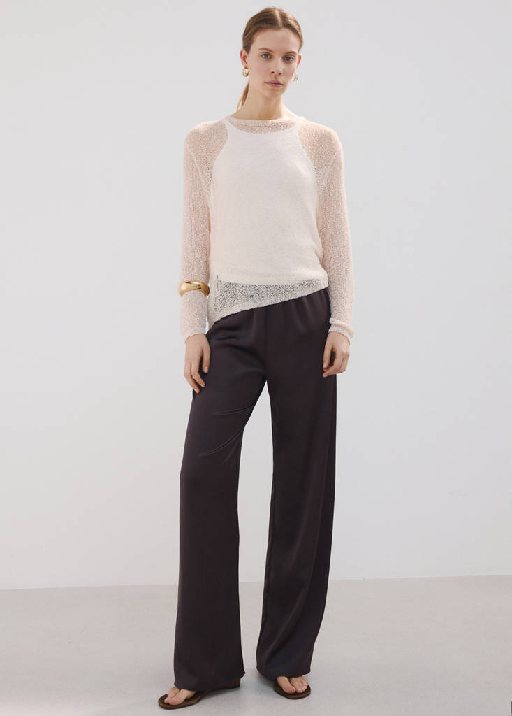 Satin straight-fit trousers — Chocolate