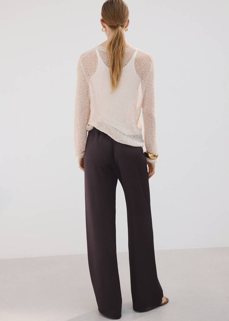 Satin straight-fit trousers — Chocolate