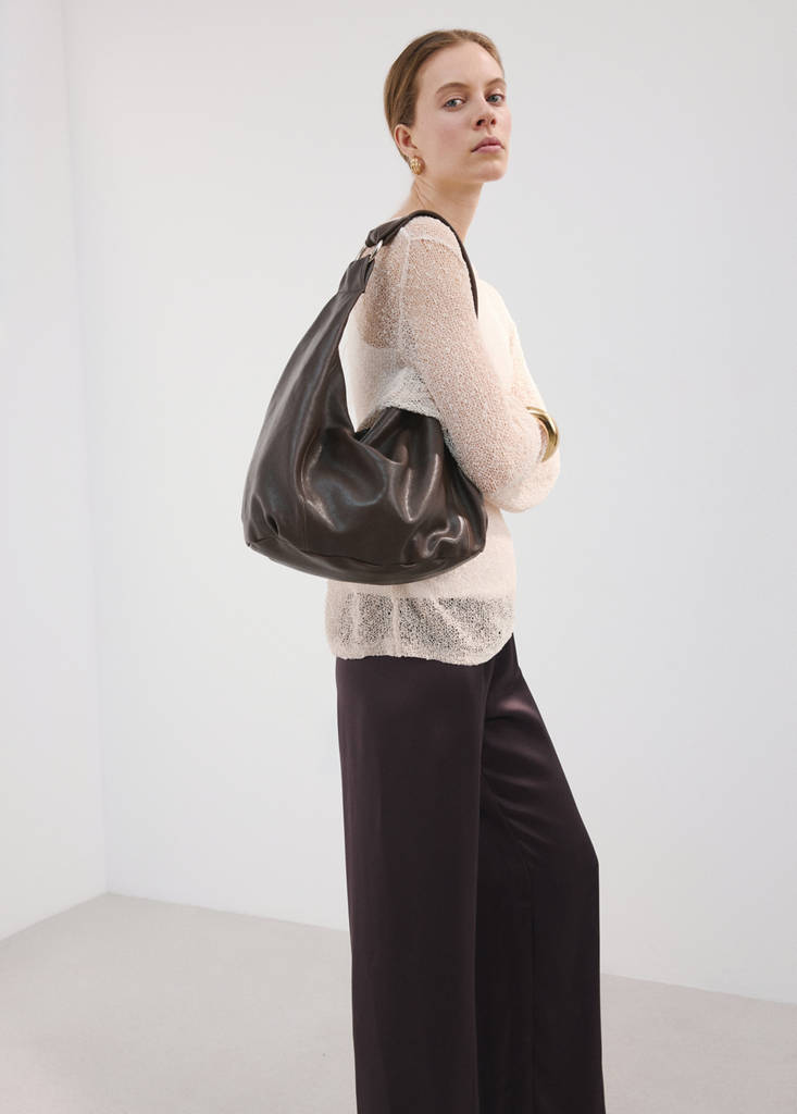Satin straight-fit trousers — Chocolate