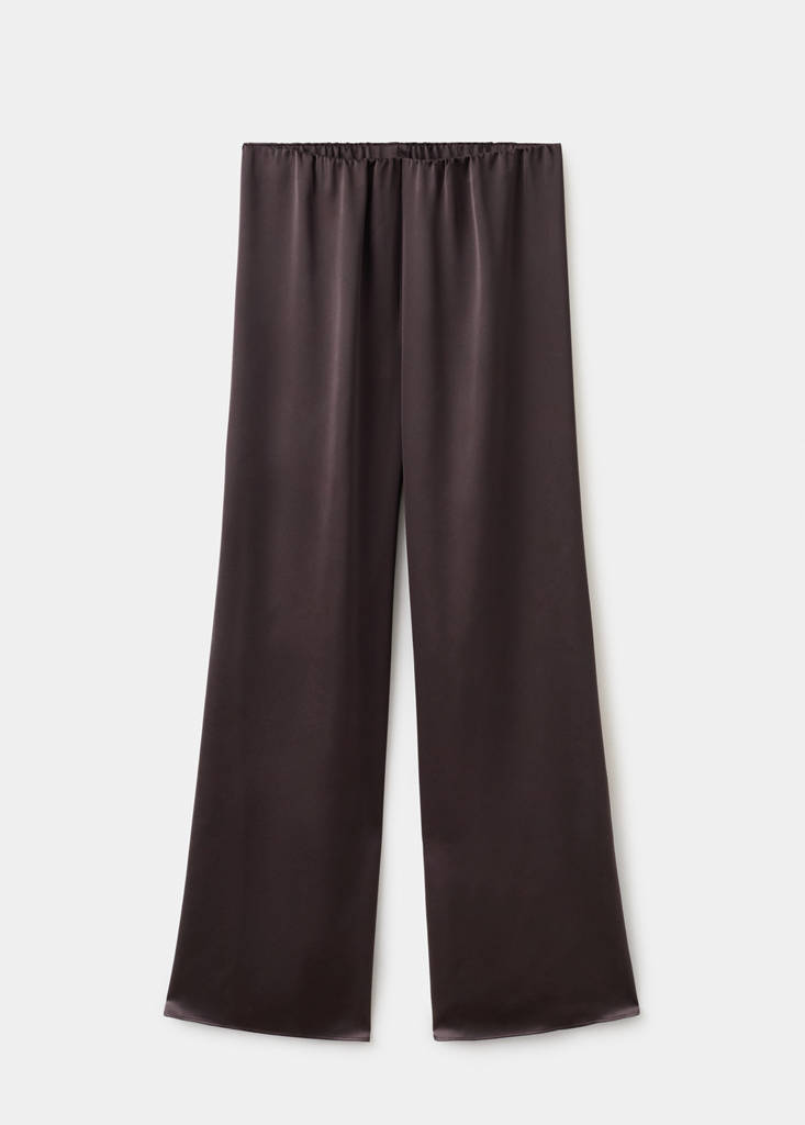 Satin straight-fit trousers — Chocolate