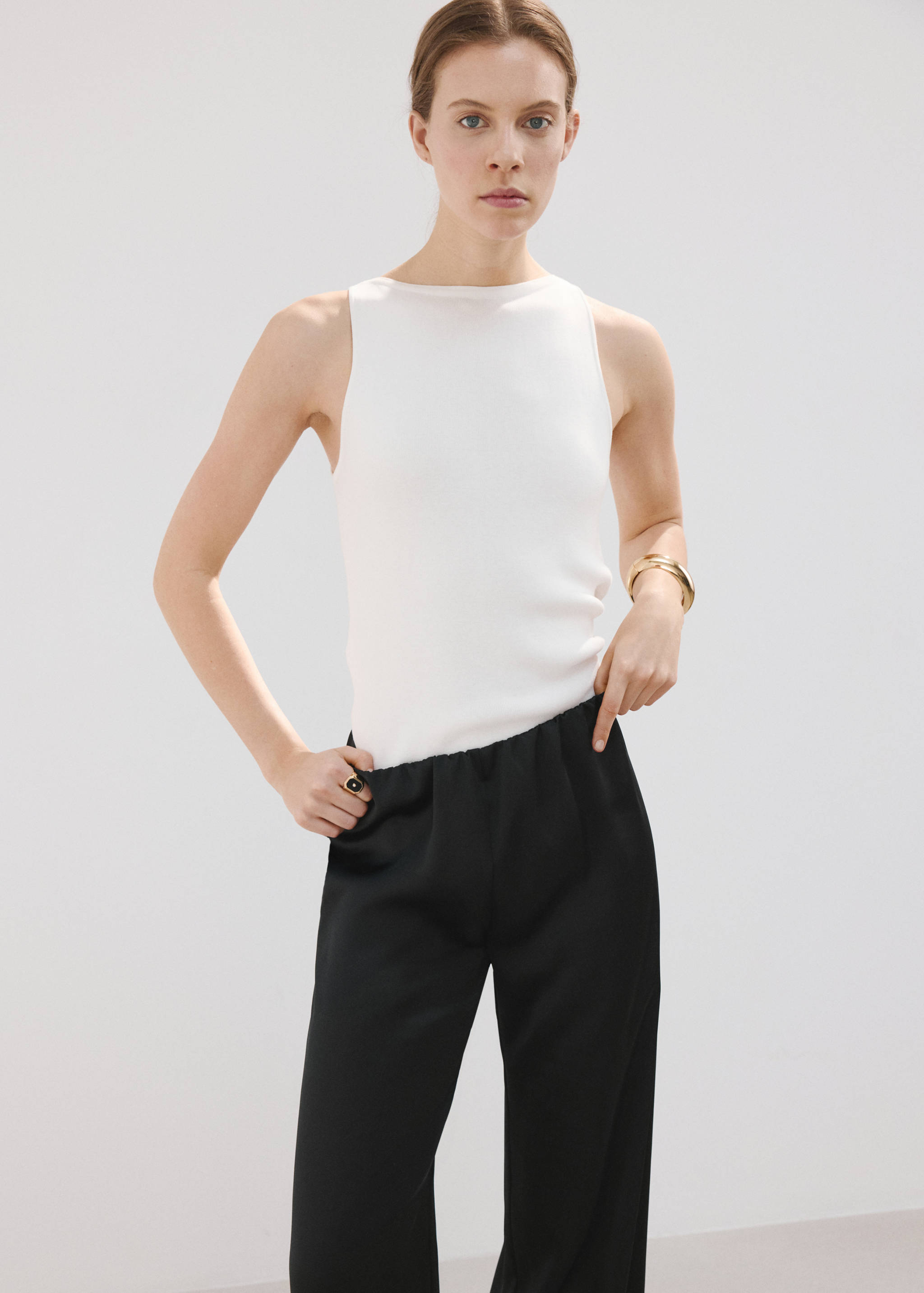 Satin straight-fit trousers - Medium plane