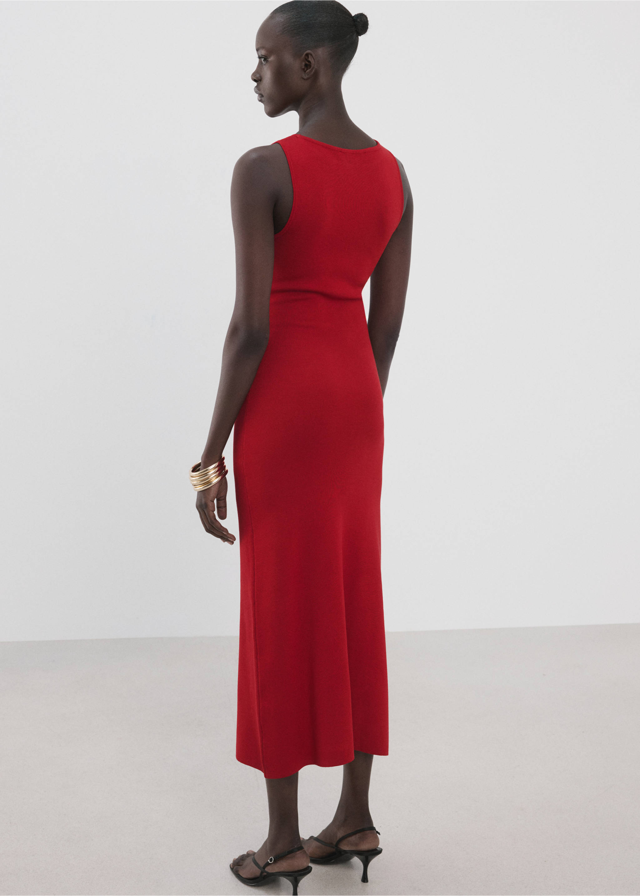 Fitted midi-dress - Reverse of the article, Red. Ref: 27057140-00.
