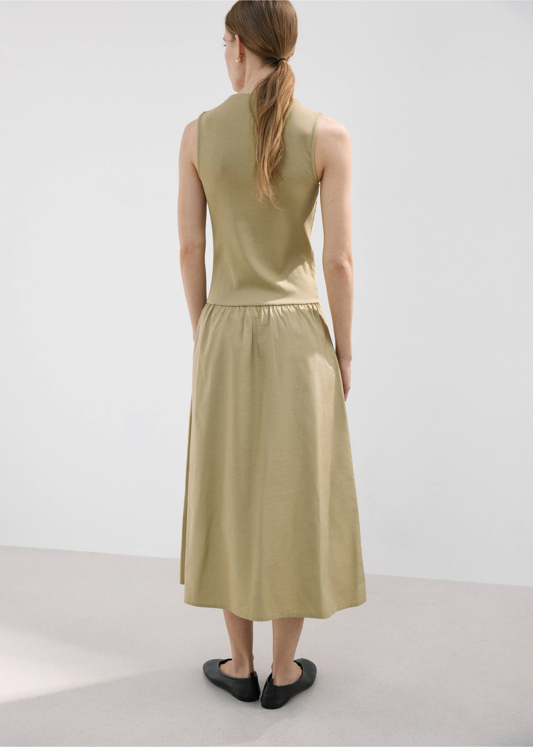 Vestido combinado algodón - Reverso del artículo, Oliva. Ref: 27057141-00.