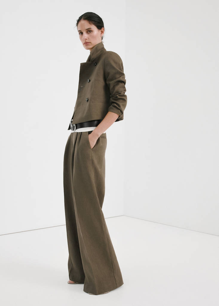 Straight linen-blend trousers — Khaki
