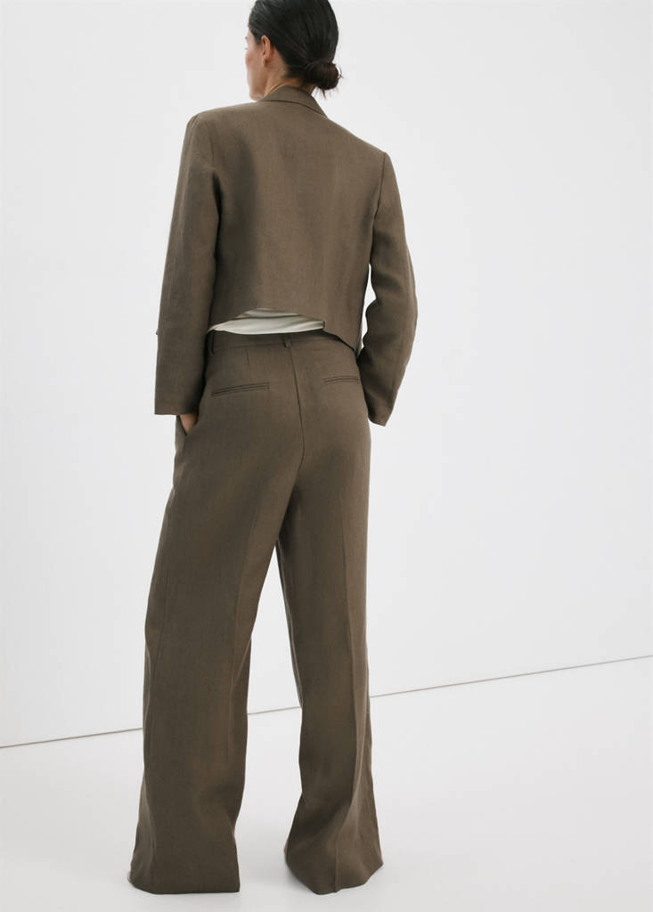Straight linen-blend trousers — Khaki
