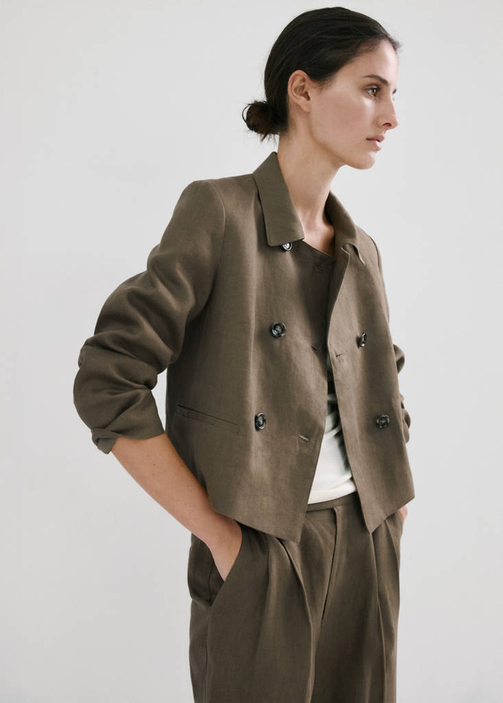 Straight linen-blend trousers — Khaki