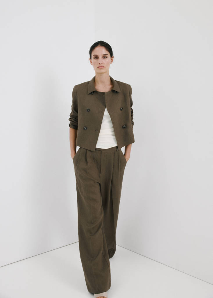 Straight linen-blend trousers — Khaki