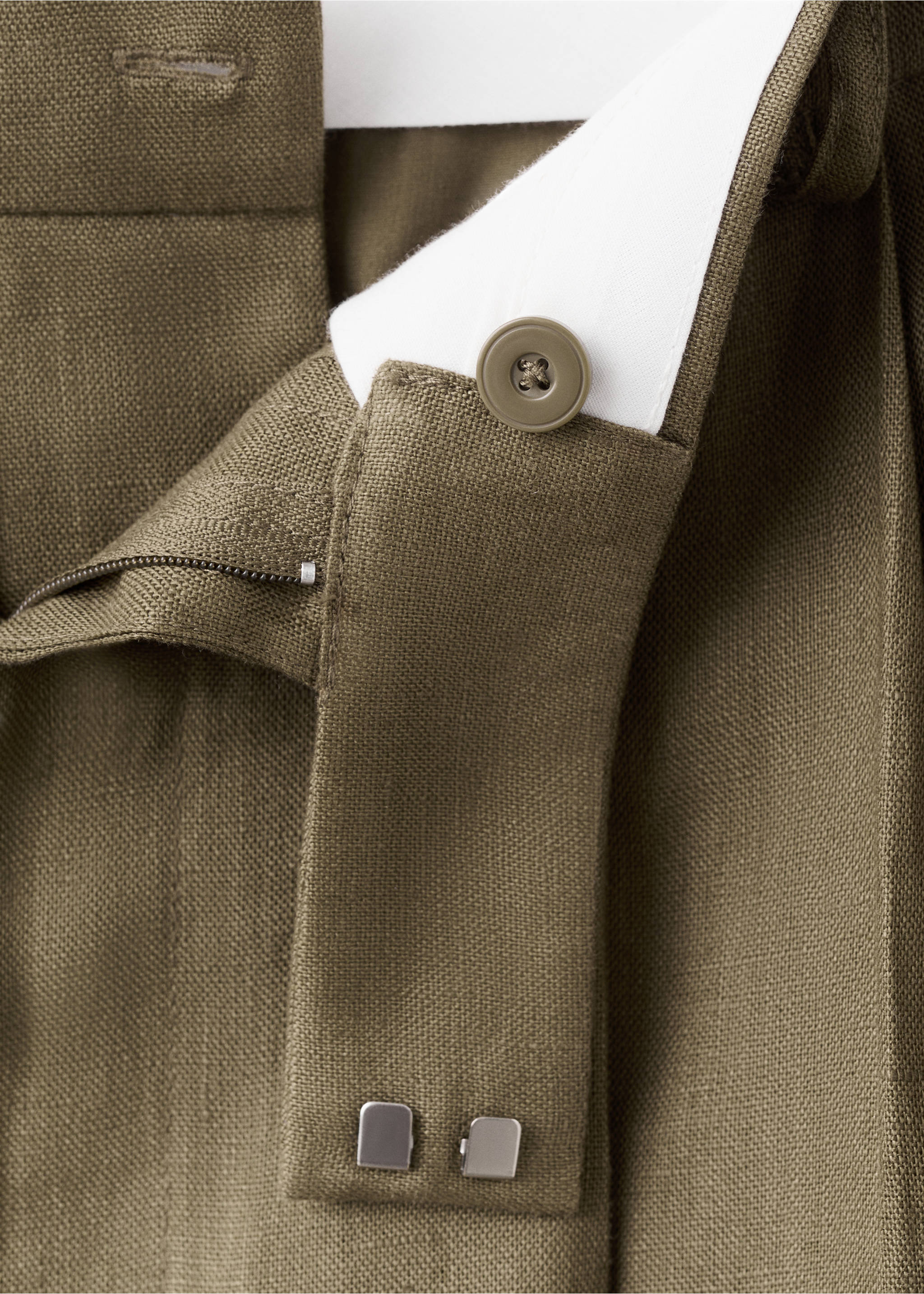 Straight linen-blend trousers - Details of the article 0, Khaki. Ref: 27057142-00.