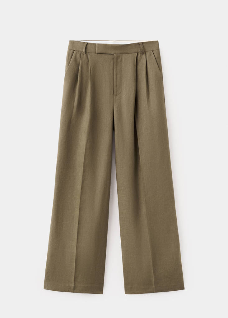 Straight linen-blend trousers — Khaki