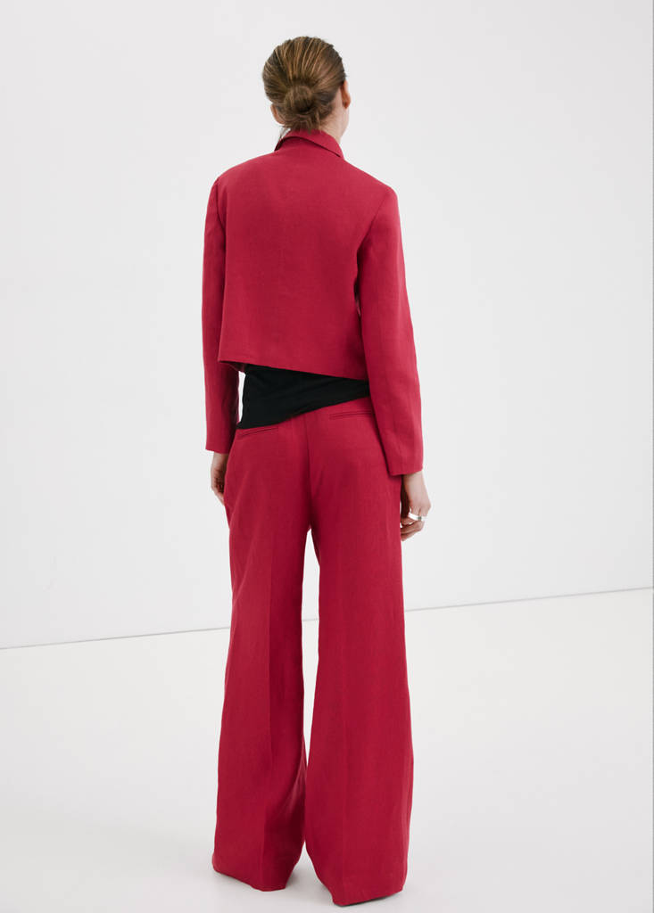 Straight linen-blend trousers — Red