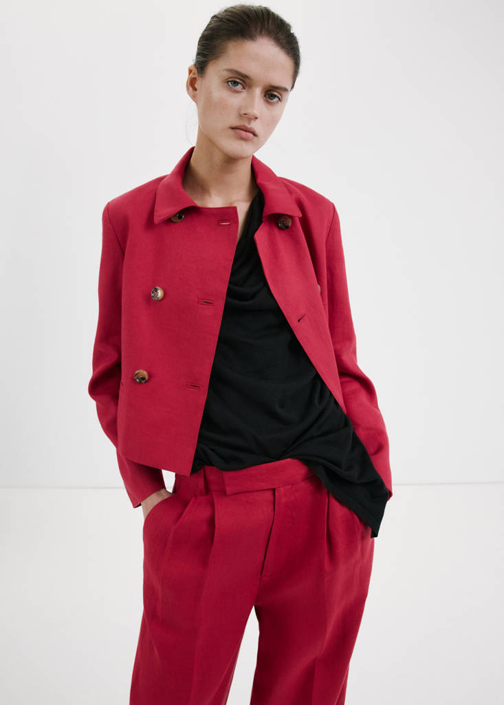 Straight linen-blend trousers — Red