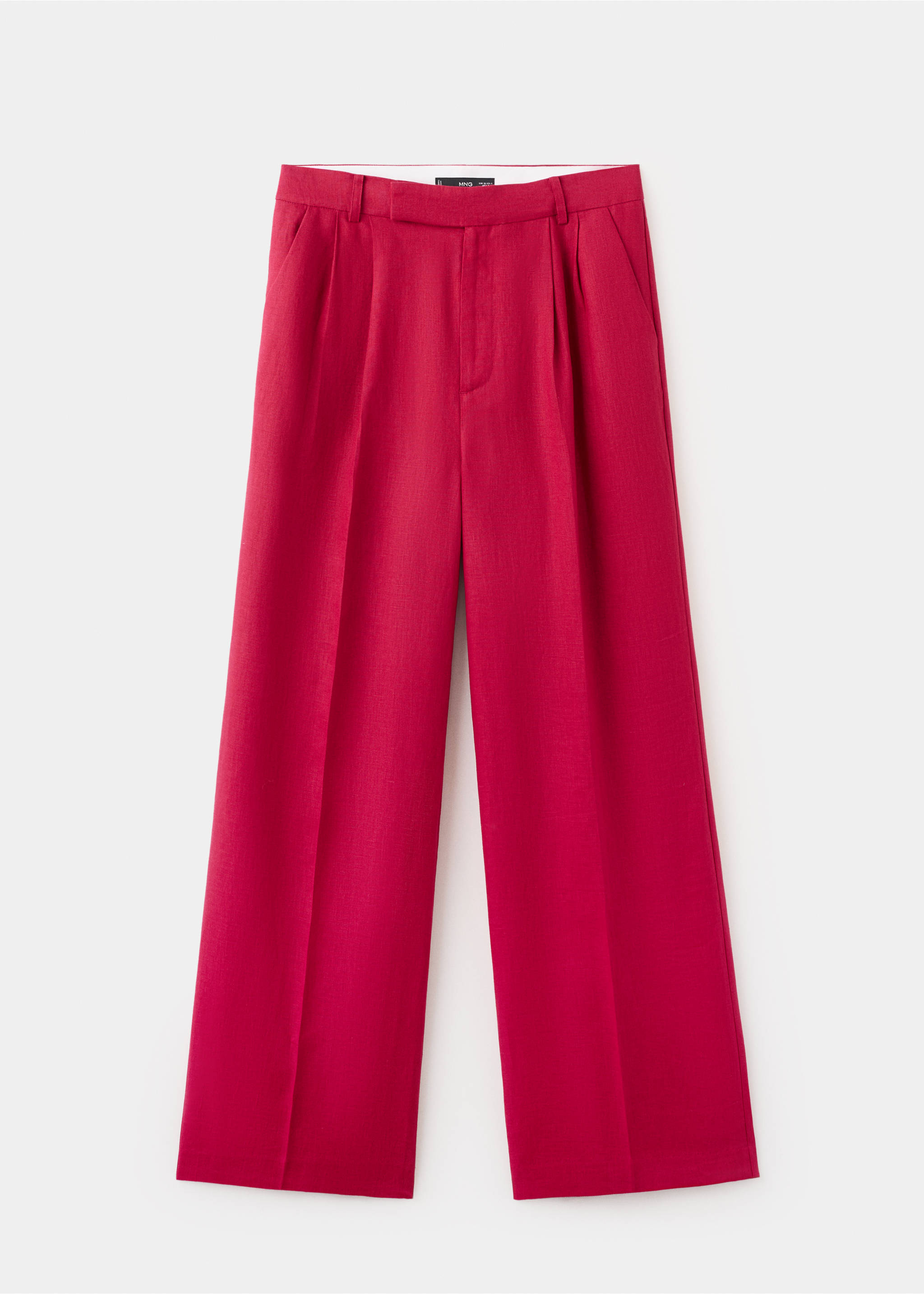 Straight linen-blend trousers - Article without model, Red. Ref: 27057142-00.