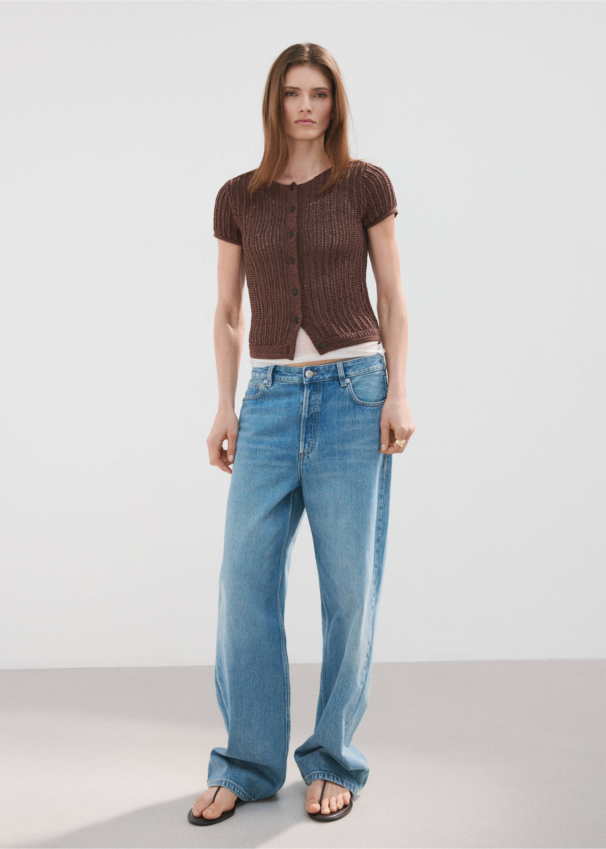 Cardigan crochet manches courtes - Plan général, Chocolat. Ref: 27057143-00.