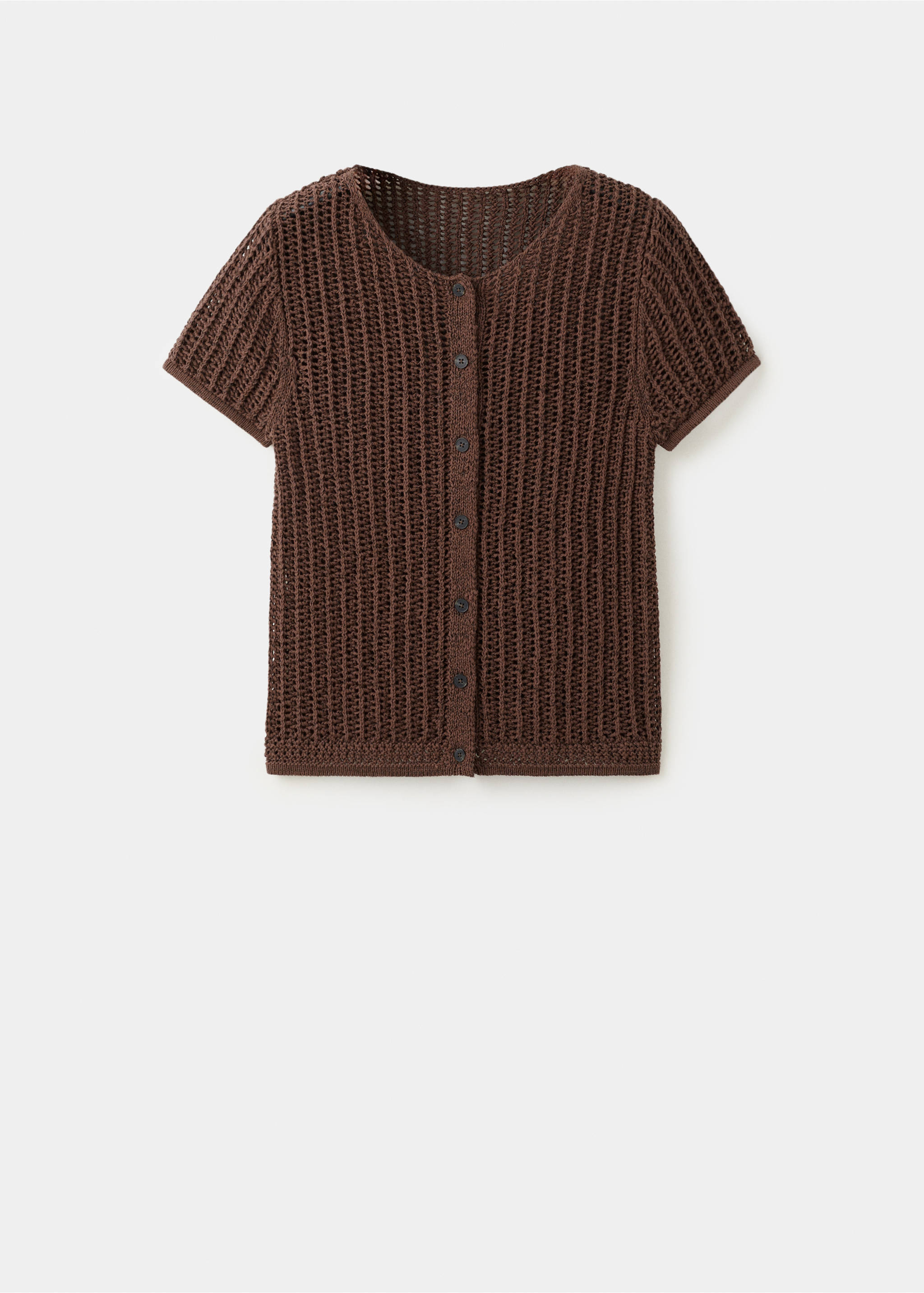 Cardigan crochet manches courtes - Article sans modèle, Chocolat. Ref: 27057143-00.