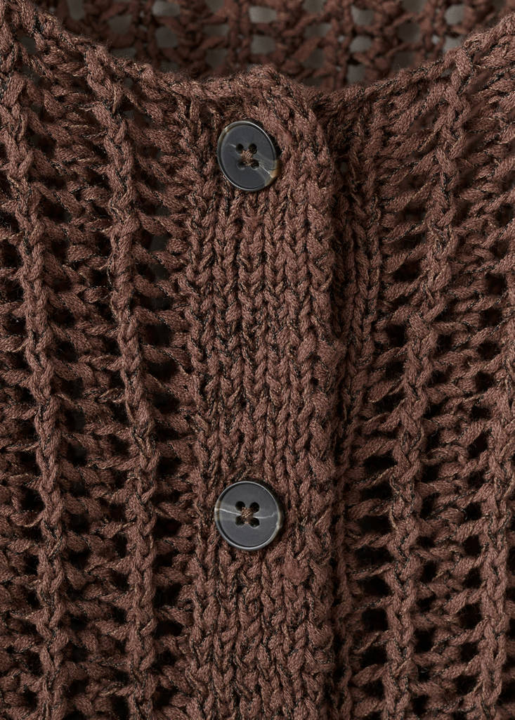 Short-sleeved crochet cardigan — Chocolate
