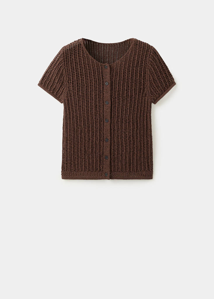 Short-sleeved crochet cardigan — Chocolate