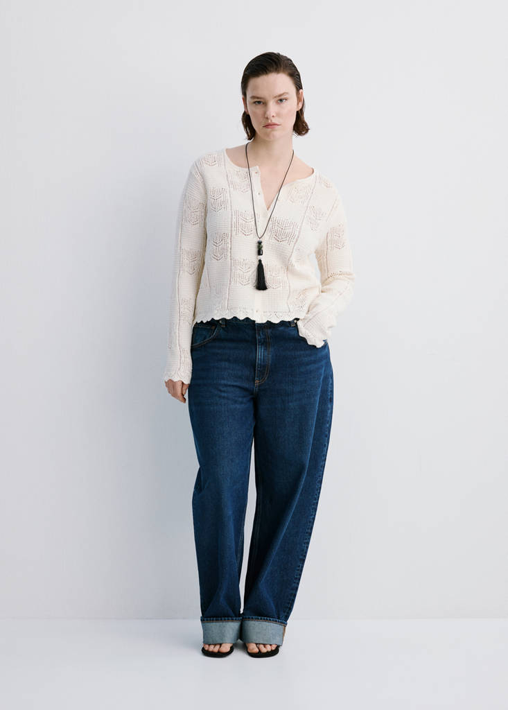 Openwork detail knit cardigan — Ecru