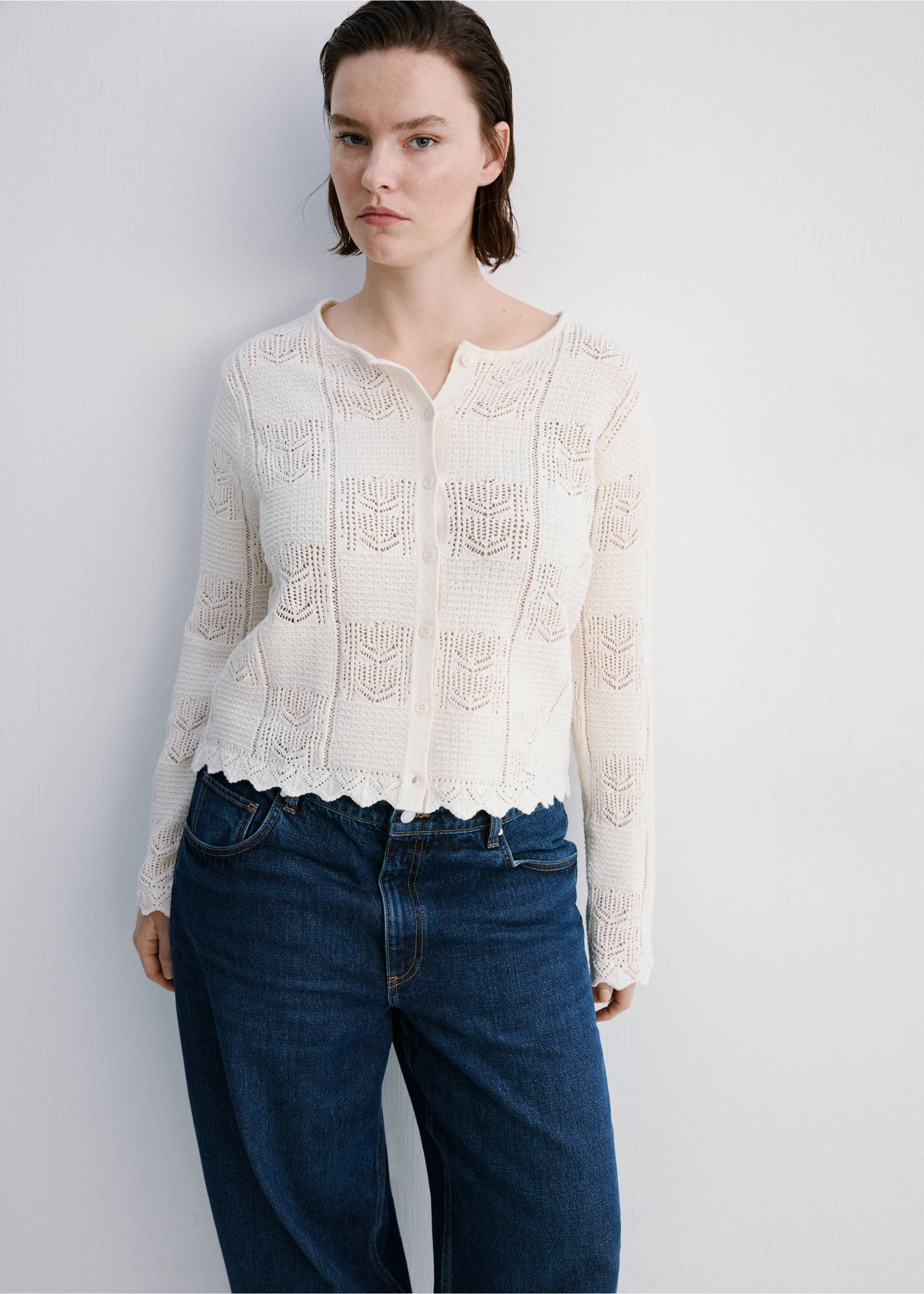 Cárdigan punto detalles calados - Detalle del artículo 5, Crudo. Ref: 27057144-00.