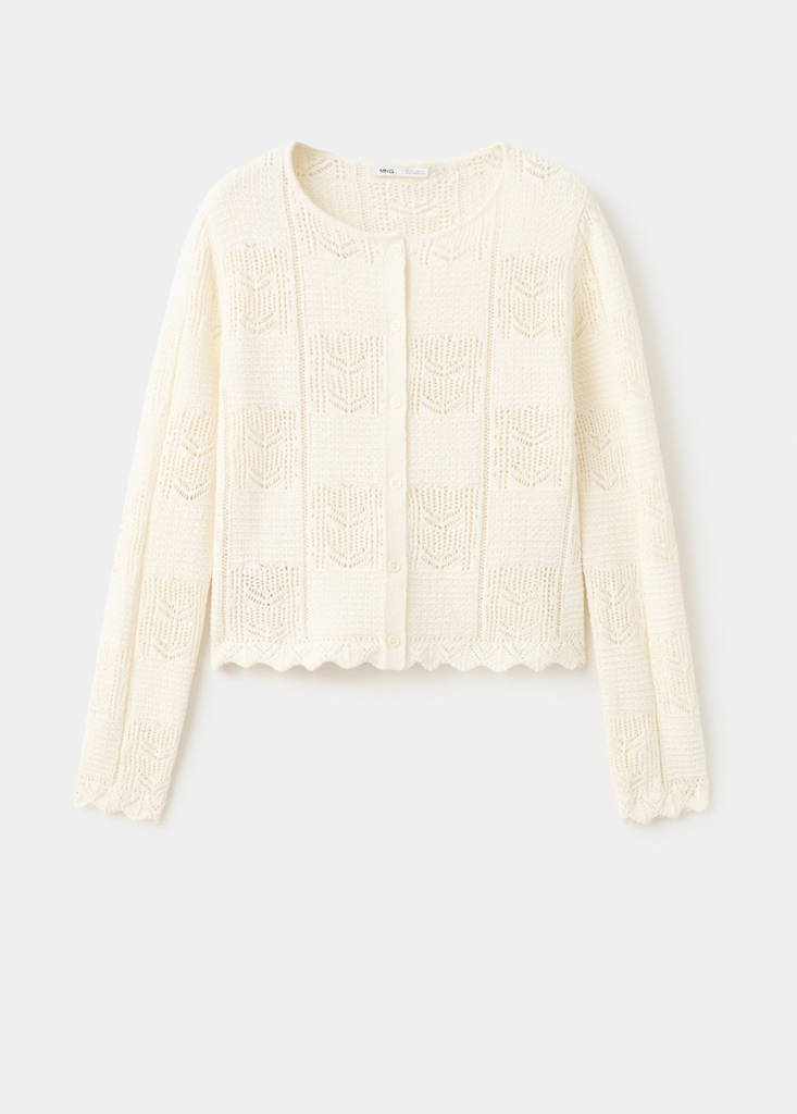 Openwork detail knit cardigan — Ecru