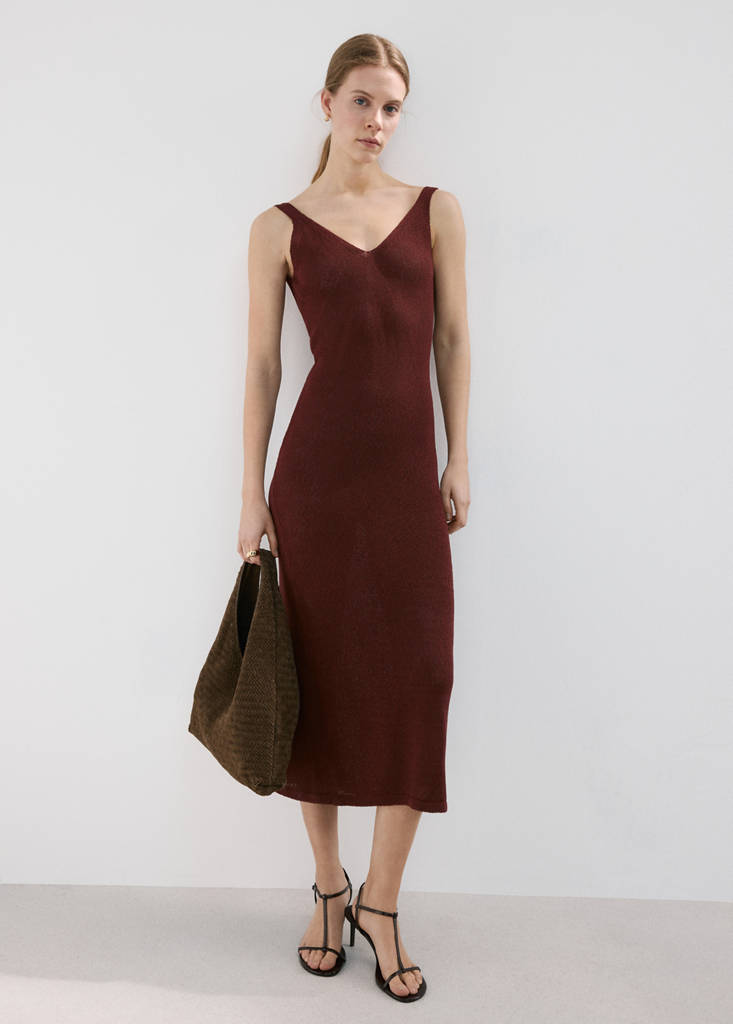 V-neck knitted dress — Burnt Orange