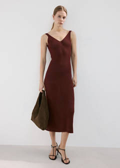 V-neck knitted dress — Burnt Orange 2