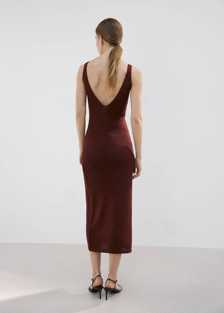 V-neck knitted dress — Burnt Orange