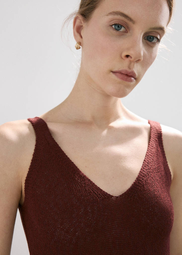 V-neck knitted dress — Burnt Orange