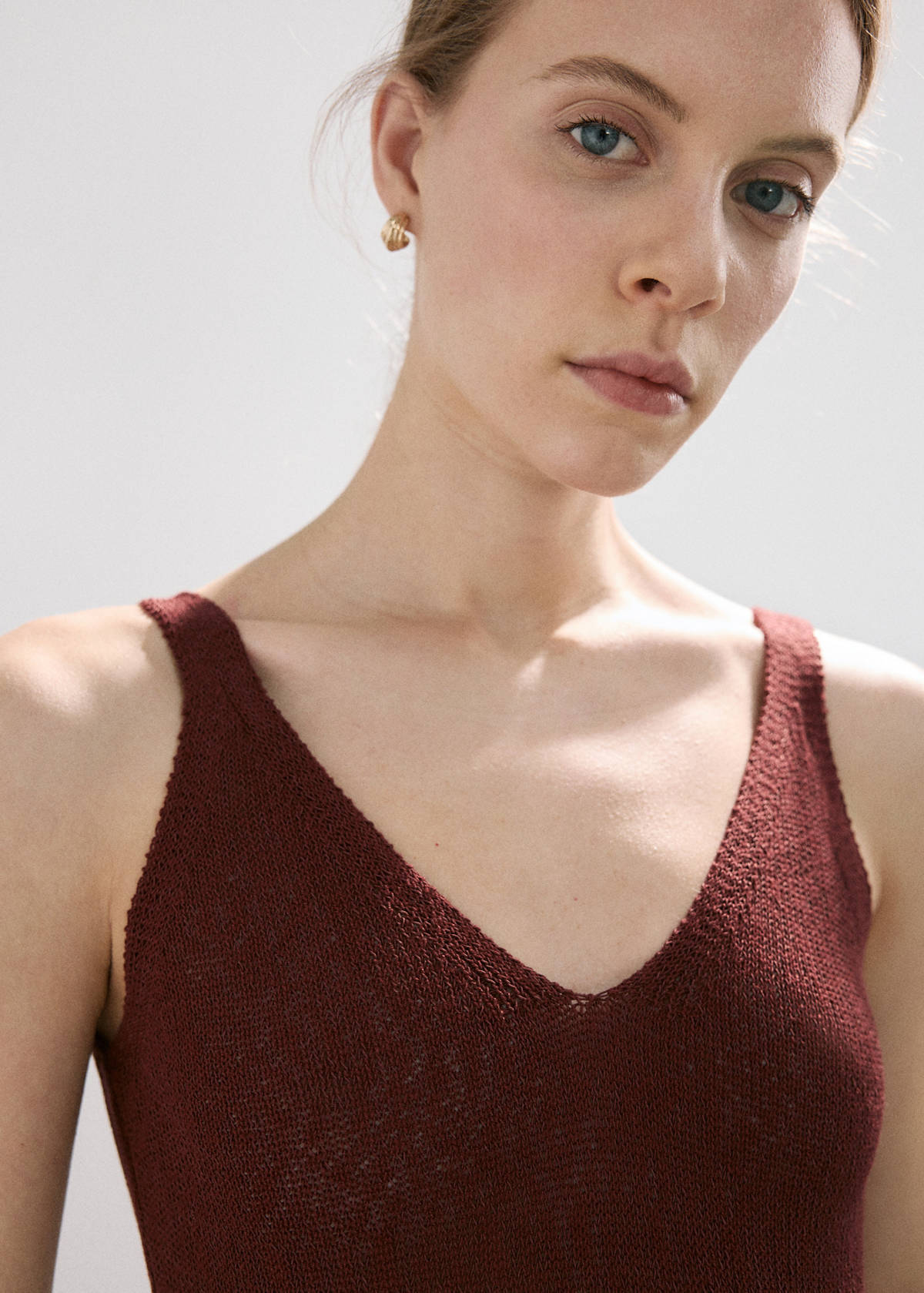 V-neck knitted dress — Burnt Orange