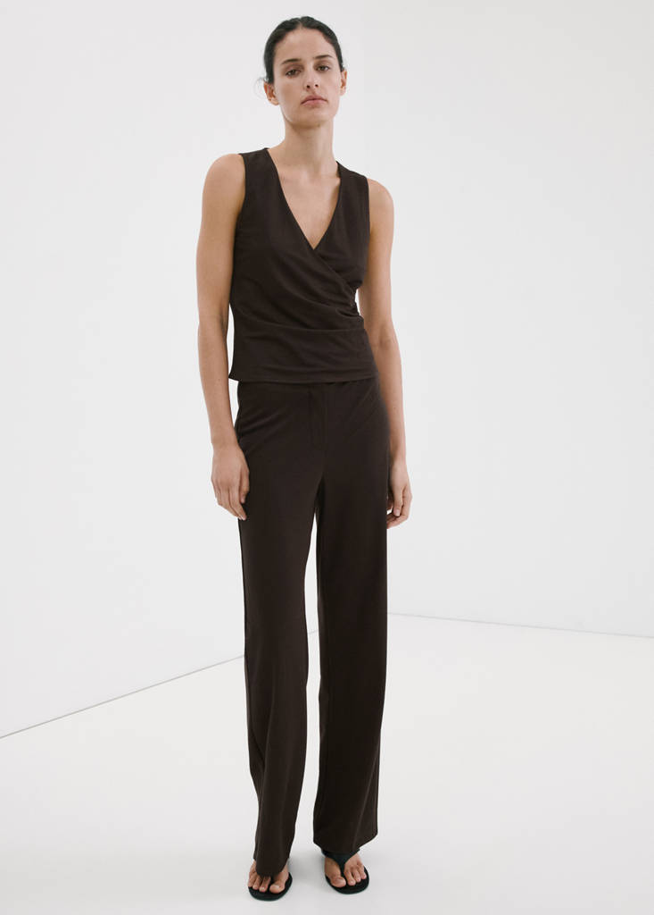 Straight mid-rise trousers — Brown