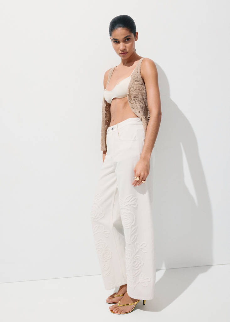 Wide leg jeans with floral embroidery — Off White