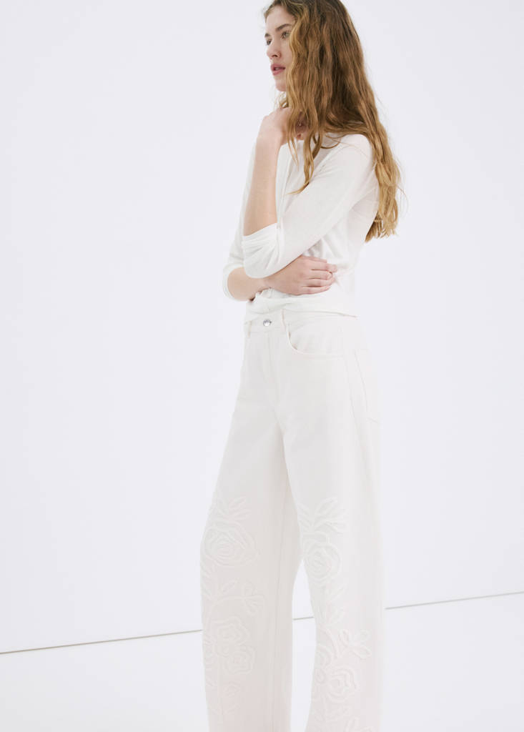 Wide leg jeans with floral embroidery — Off White