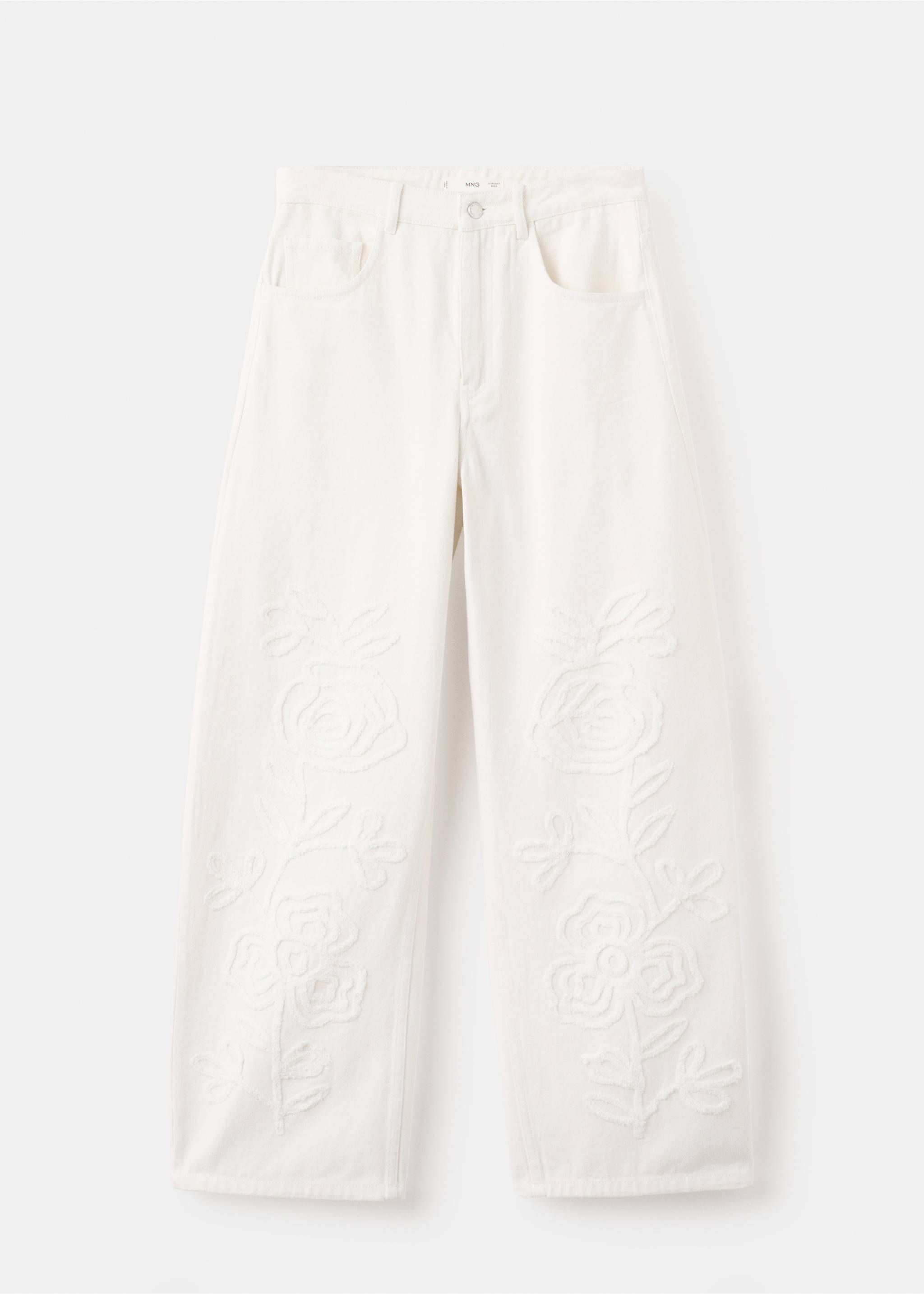 Wide leg jeans with floral embroidery - Article without model, Off White. Ref: 27057151-00.