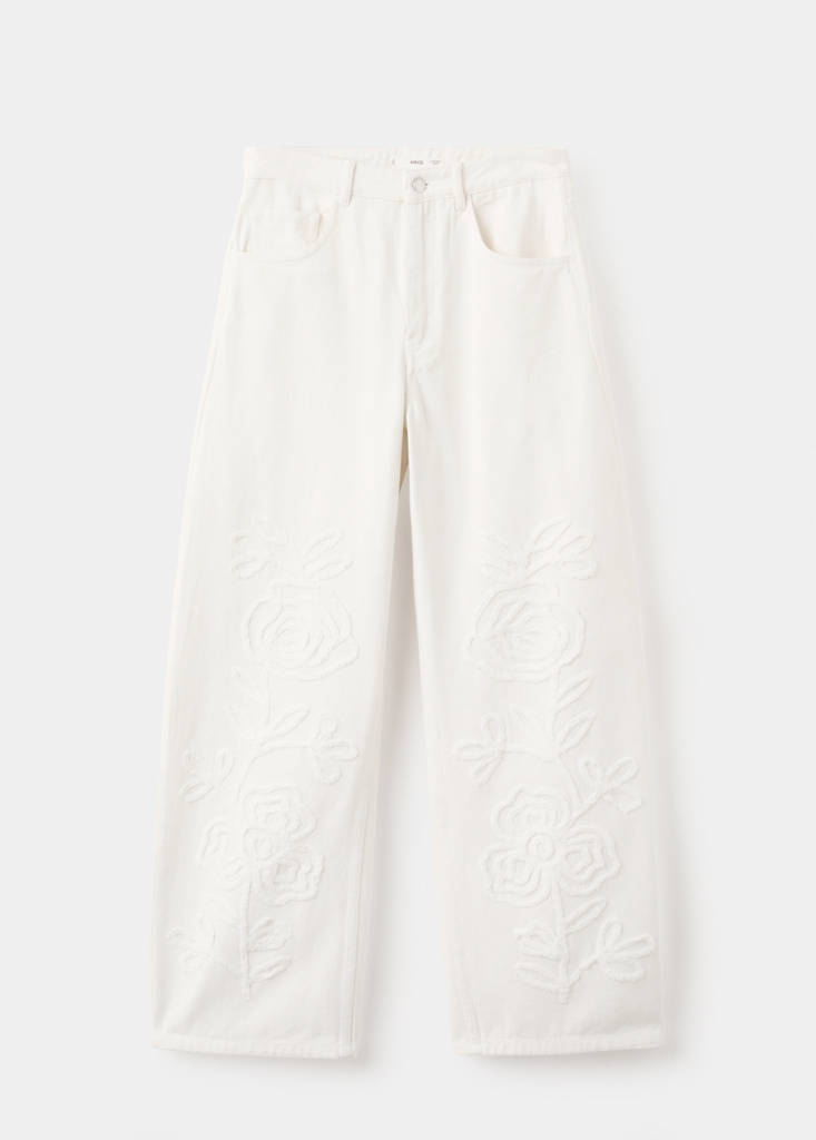 Wide leg jeans with floral embroidery — Off White