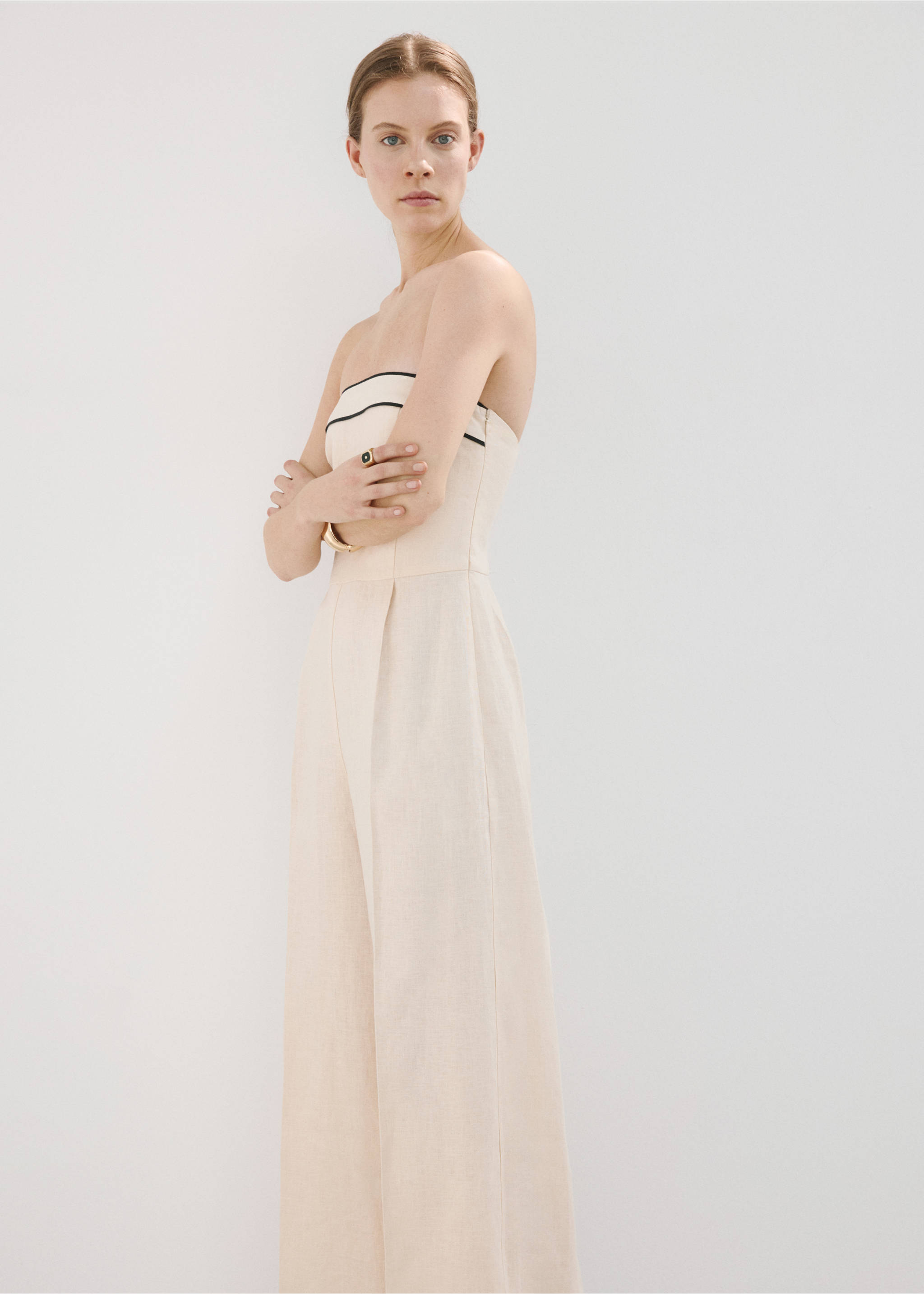 Linen bandeau jumpsuit - Medium plane, Ecru. Ref: 27057152-00.