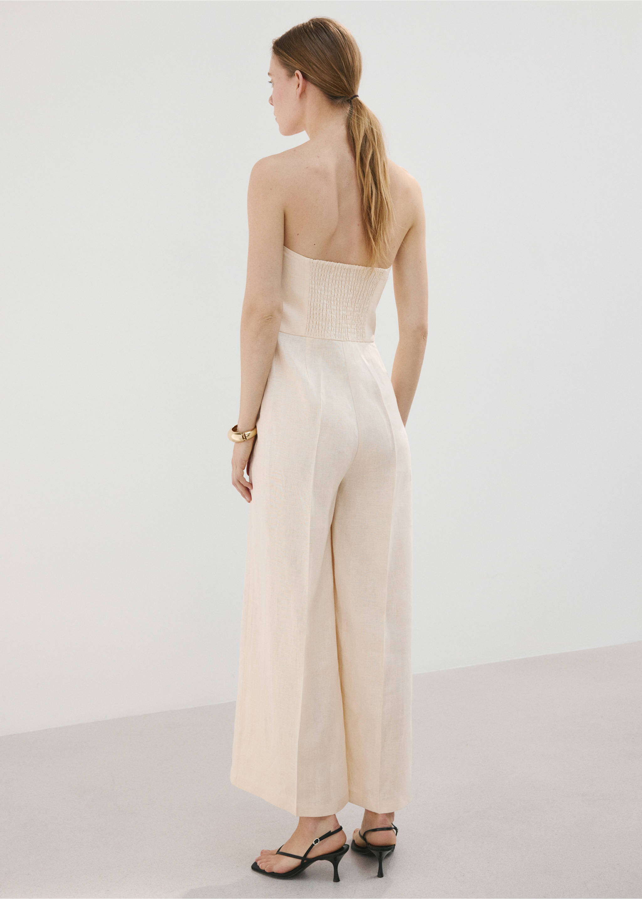Linen bandeau jumpsuit - Reverse of the article, Ecru. Ref: 27057152-00.