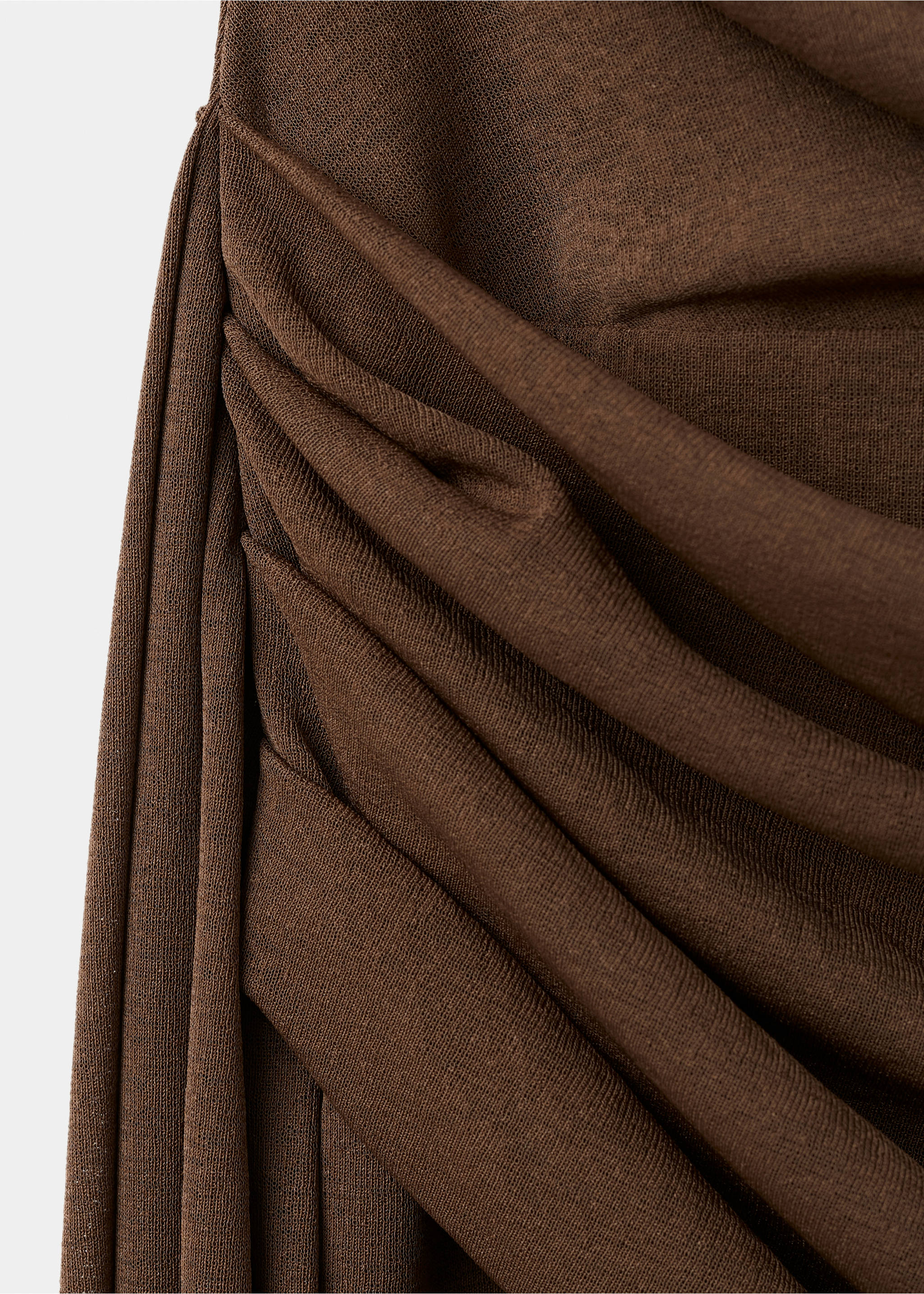 Ruched dress with draped neckline - Details of the article 8, Brown. Ref: 27057155-00.