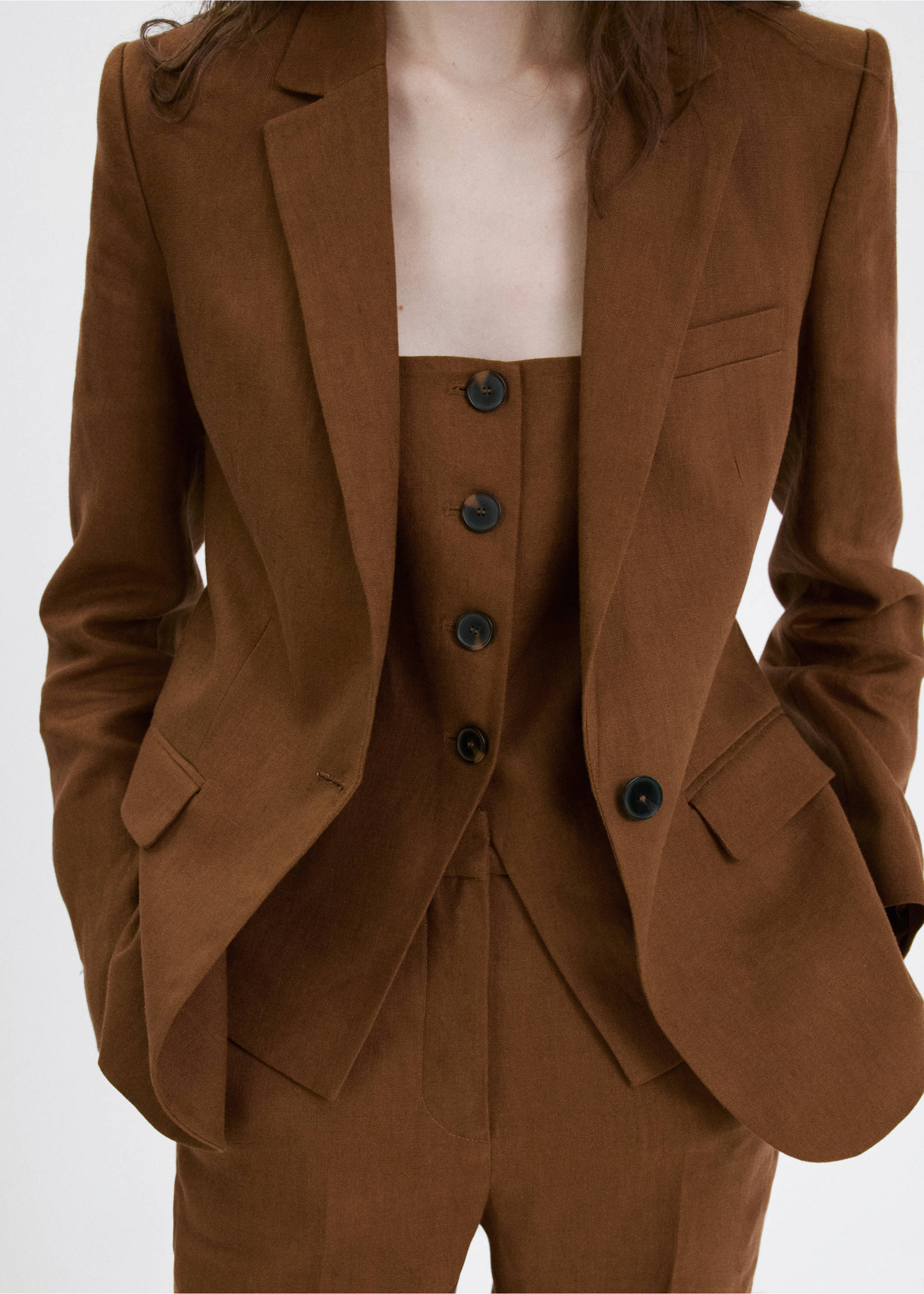 Blazer vestit lli - Detall de l'article 6, Marró. Ref: 27057156-00.