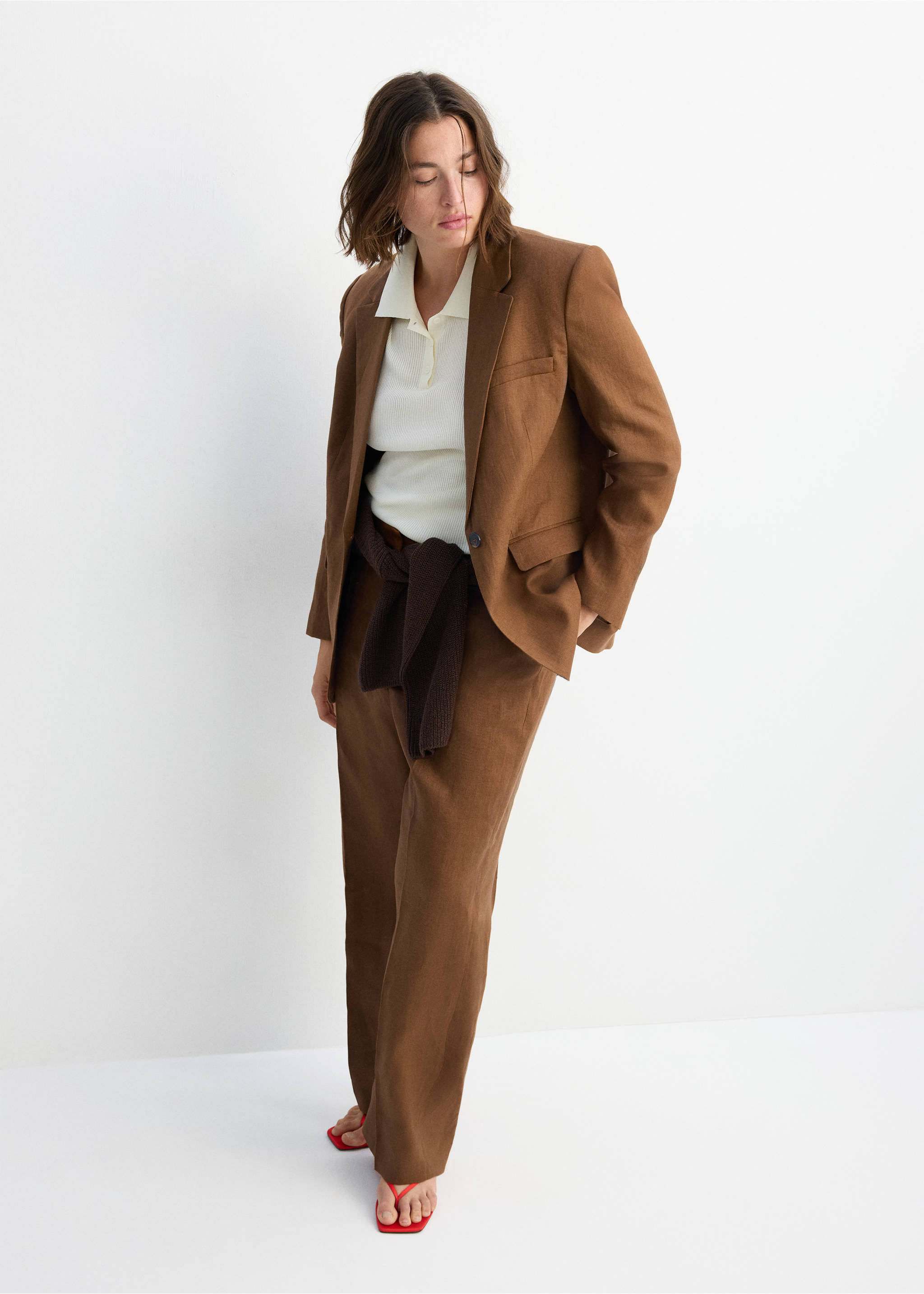 Linen suit jacket - Details of the article 3, Brown. Ref: 27057156-00.