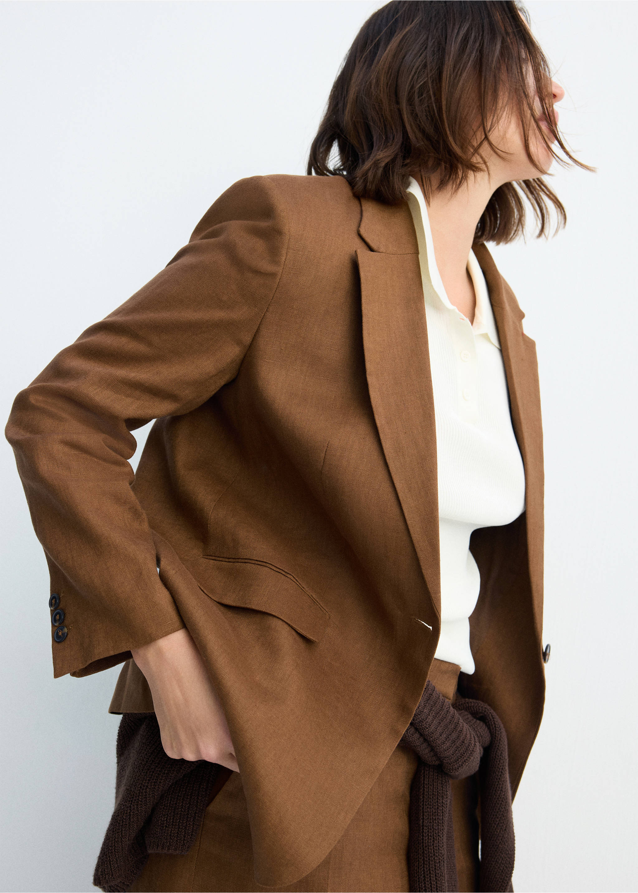Linen suit jacket - Details of the article 4, Brown. Ref: 27057156-00.