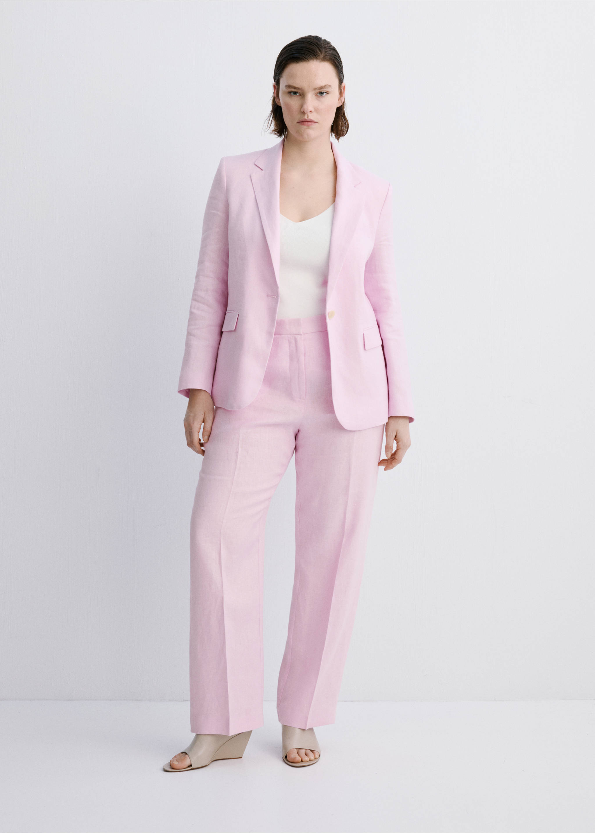 Linen suit jacket - Details of the article 3, Pink. Ref: 27057156-00.