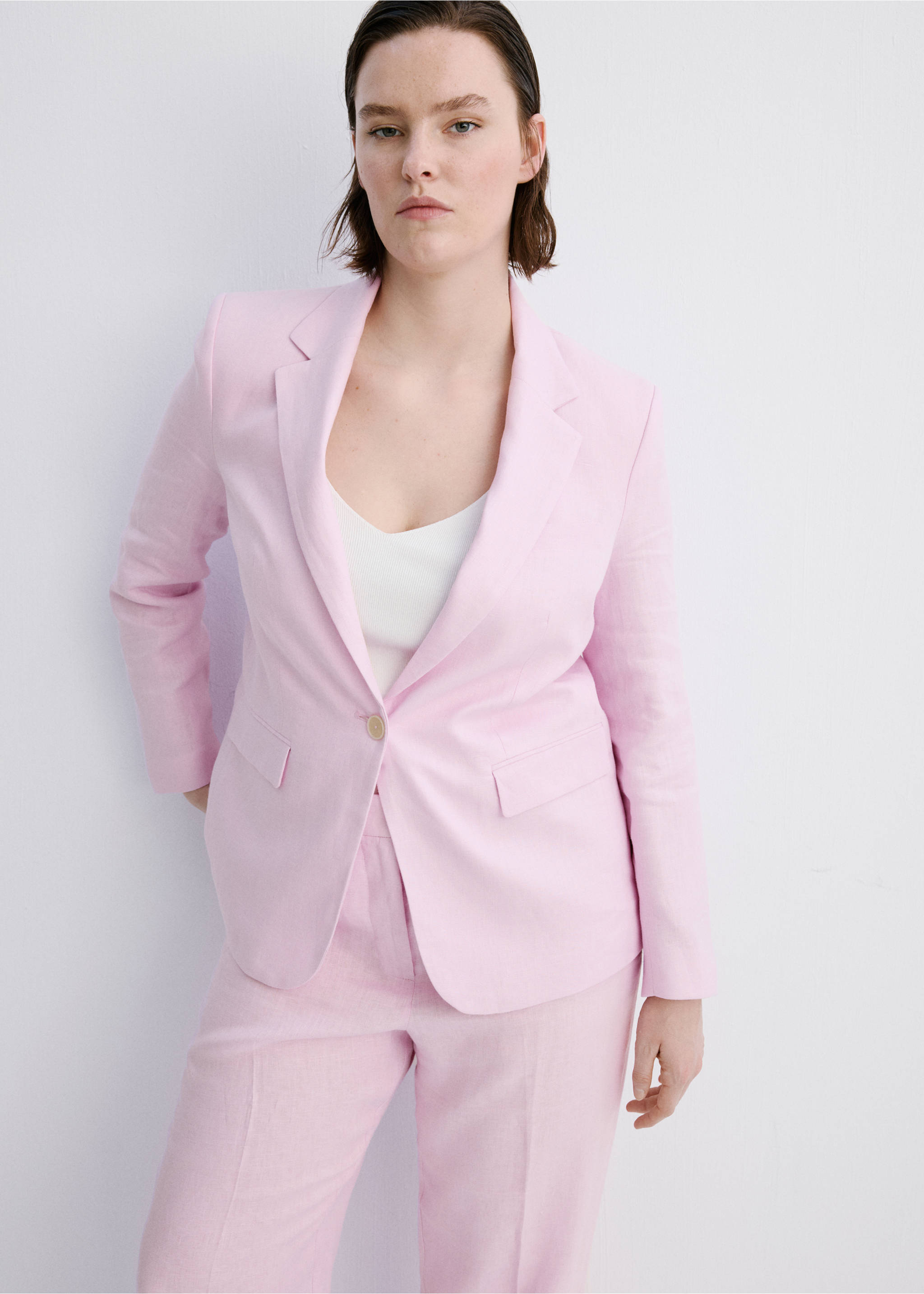 Linen suit jacket - Details of the article 5, Pink. Ref: 27057156-00.