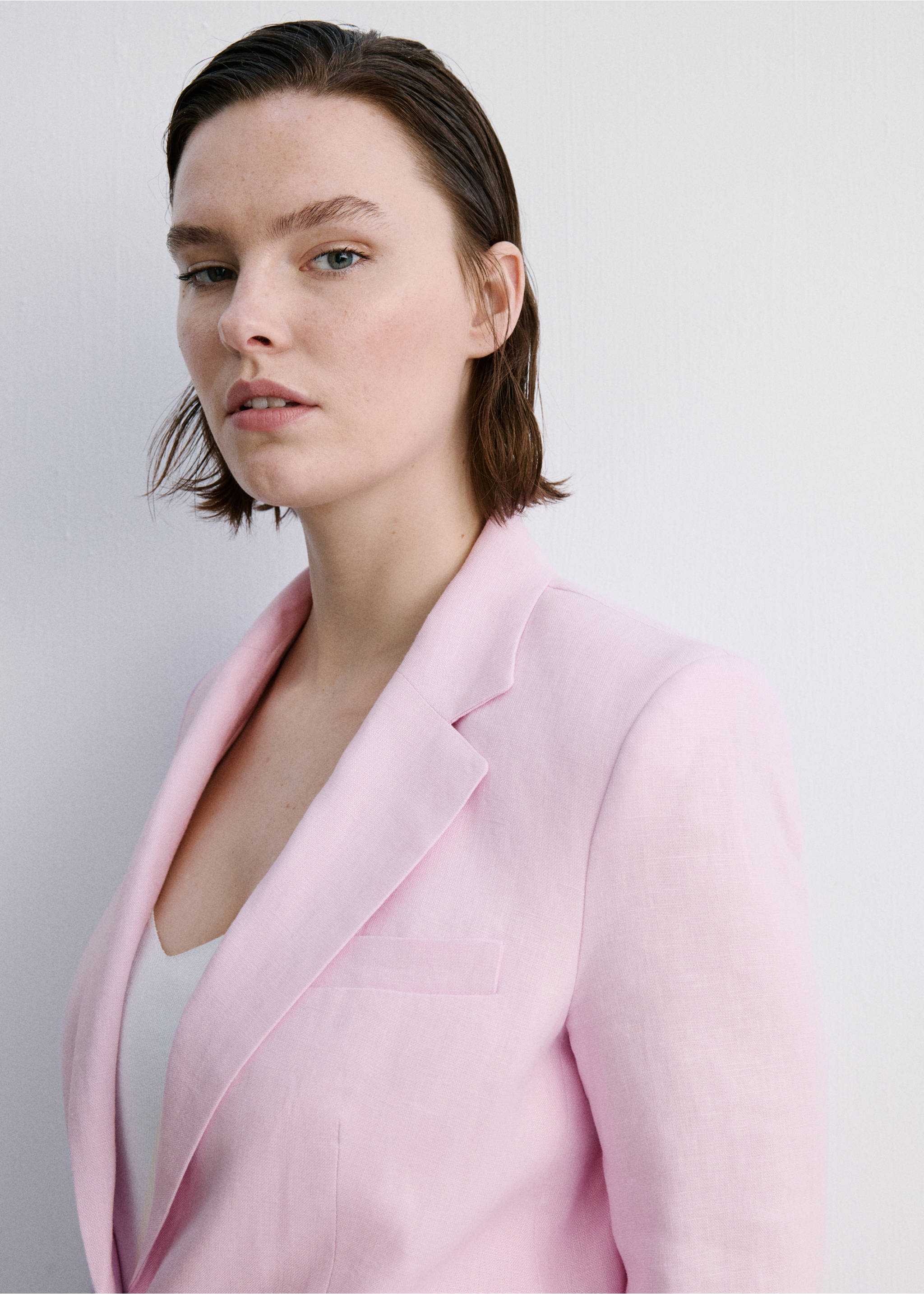 Linen suit jacket - Details of the article 4, Pink. Ref: 27057156-00.
